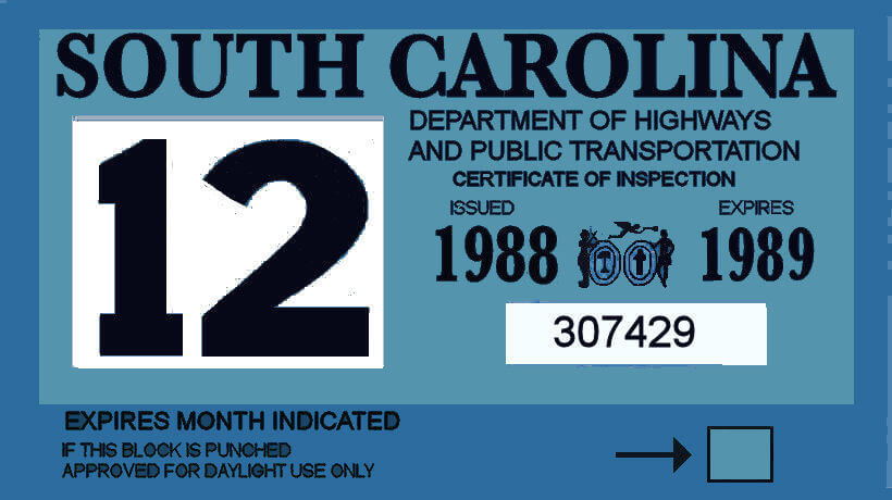 (image for) 1988-89 South Carolina inspection sticker